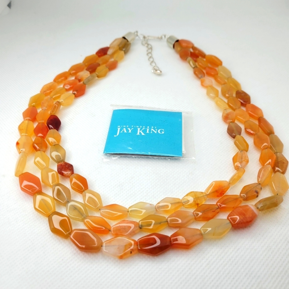 Jay King DTR three strand Agate necklace sterling silver